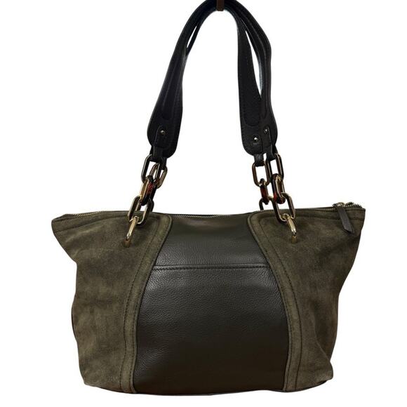 B Makowsky Olive Green Leather Suede Double Handle Shoulder Bag Handbag Purse - Picture 8 of 16